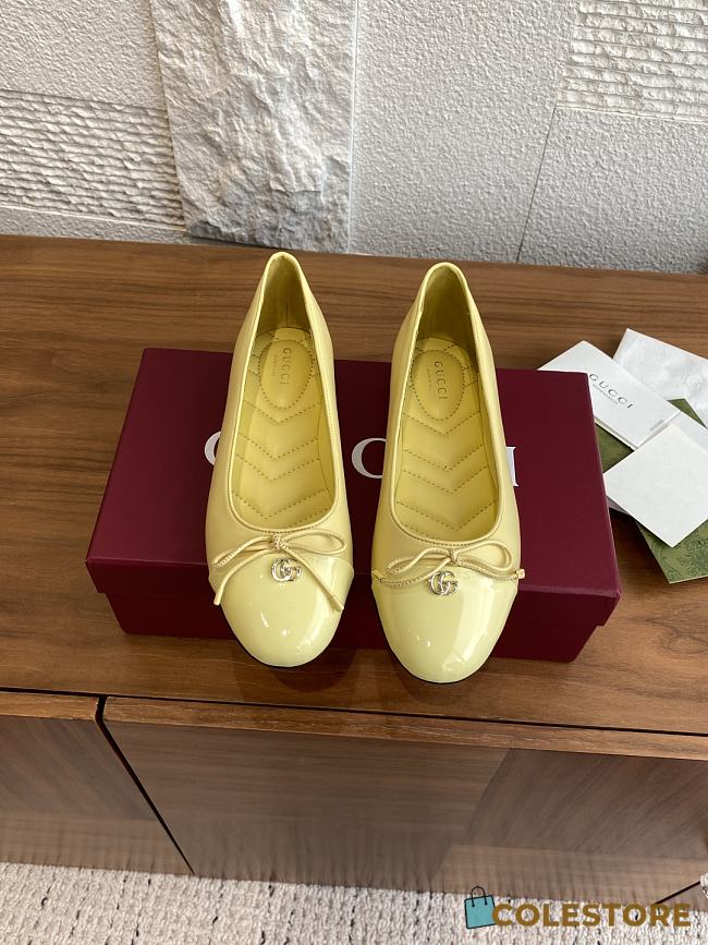 Colestore Gucci Women's Ballet Flat with Double G Rosso Ancora Yellow Leather  - 1