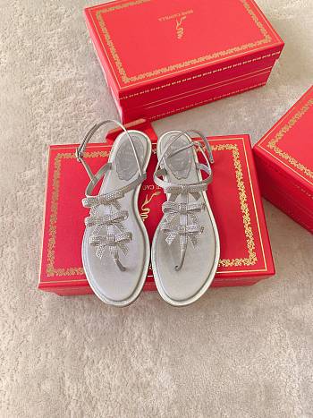 Colestore Rene Caovilla Crystal Bow Flat Sandals Silver