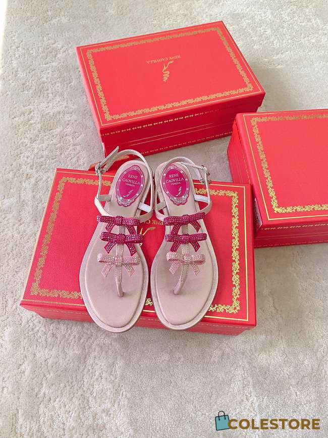 Colestore Rene Caovilla Crystal Bow Flat Sandals Pink - 1