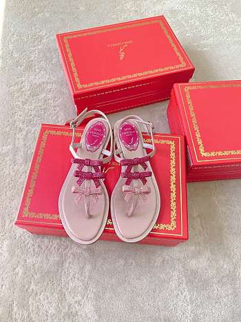 Colestore Rene Caovilla Crystal Bow Flat Sandals Pink