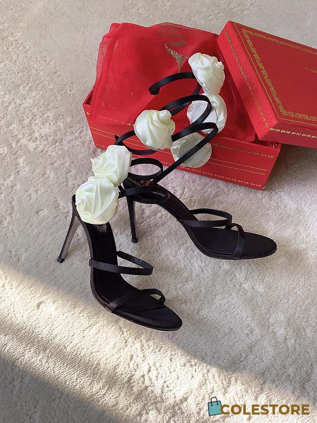 Colestore Rene Caovilla Satin Rose Heels Black - 1