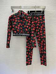 Colestore Dolce & Gabbana Cherry-Print Technical Jersey Long-sleeve Crop Top & Leggings Set - 1