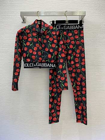 Colestore Dolce & Gabbana Cherry-Print Technical Jersey Long-sleeve Crop Top & Leggings Set