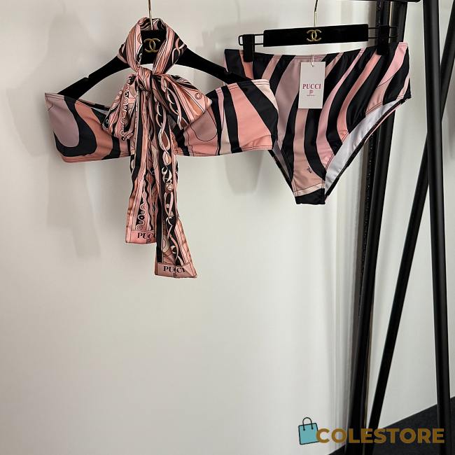 Colestore Emilio Pucci Marmo High-Rise Bikini Bottoms in Pink - 1