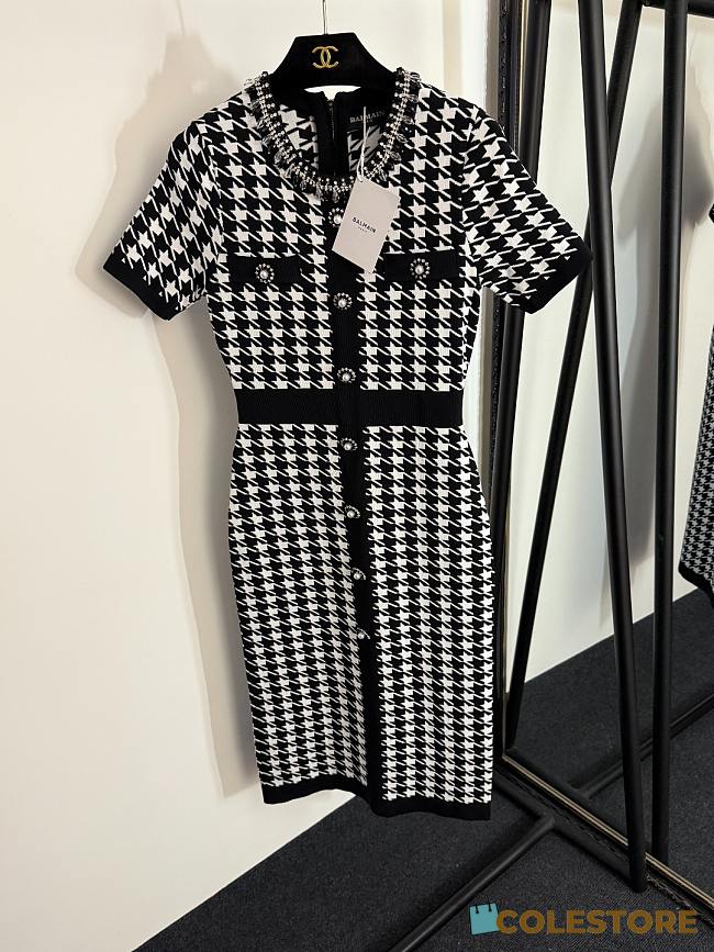 Colestore Balmain Inspired Houndstooth Knit Dress - 1