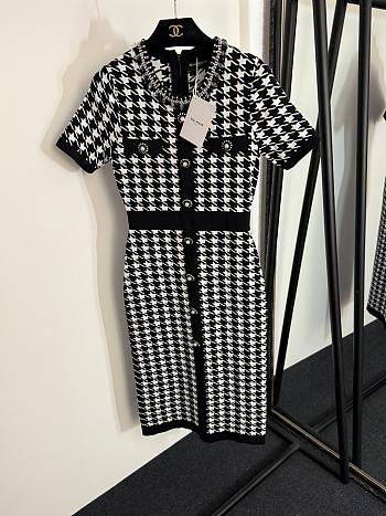 Colestore Balmain Inspired Houndstooth Knit Dress