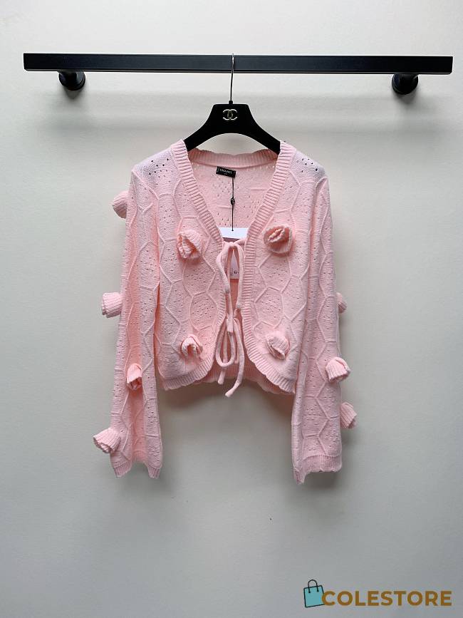 Colestore Chanel Inspired Pink Knitted Cropped Cardigan - 1
