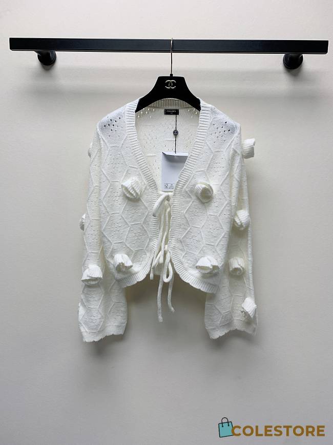 Colestore Chanel Inspired White Knitted Cropped Cardigan - 1