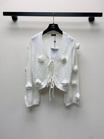Colestore Chanel Inspired White Knitted Cropped Cardigan