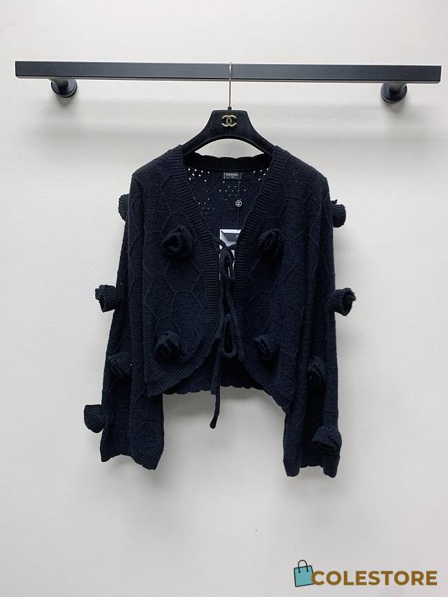 Colestore Chanel Inspired Black Knitted Cropped Cardigan - 1