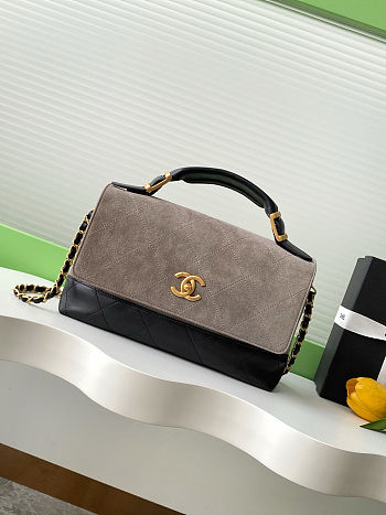 Colestore Chanel Large Flap Bag with Top Handle Suede Calfskin, Shiny Lambskin & Gold-Tone Metal Gray & Black