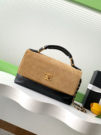 Colestore Chanel Large Flap Bag with Top Handle Suede Calfskin, Shiny Lambskin & Gold-Tone Metal Beige & Black