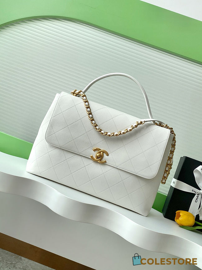 Colestore Chanel Maxi Flap Bag with Top Handle  Calfskin & Gold-Tone Metal White 26x37x10cm - 1