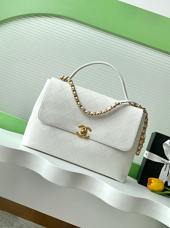 Colestore Chanel Maxi Flap Bag with Top Handle  Calfskin & Gold-Tone Metal White 26x37x10cm
