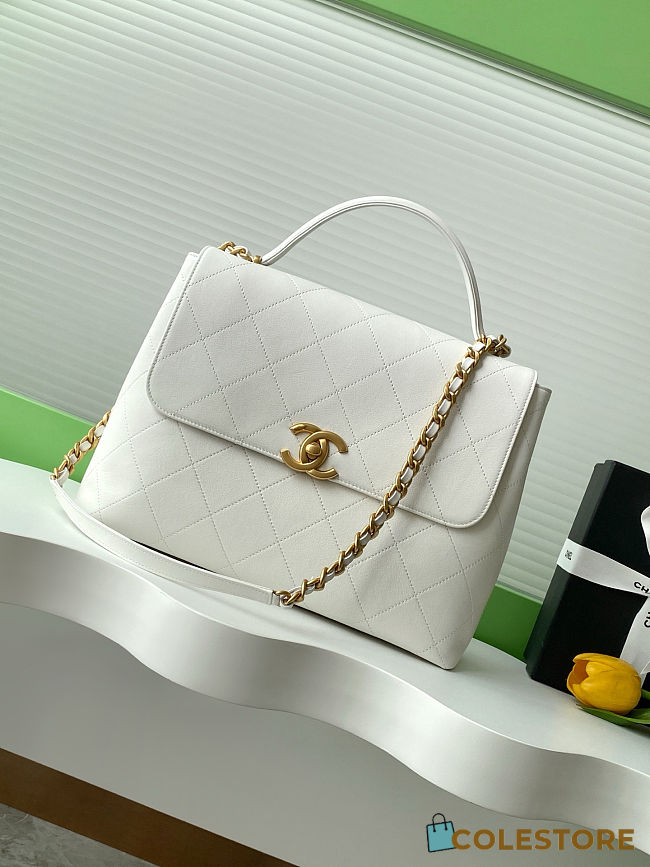 Colestore Chanel Medium Flap Bag with Top Handle  Calfskin & Gold-Tone Metal White 26x33x9cm - 1