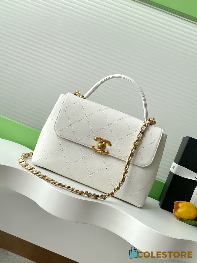 Colestore Chanel Small Flap Bag with Top Handle Calfskin & Gold-Tone Metal White 20.5x28x9.5cm - 1