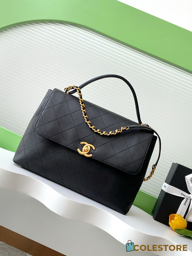 Colestore Chanel Maxi Flap Bag with Top Handle  Calfskin & Gold-Tone Metal Black 26x37x10cm - 1