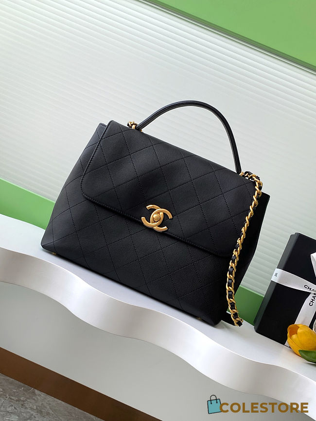 Colestore Chanel Medium Flap Bag with Top Handle Calfskin & Gold-Tone Metal Black 26x33x9cm - 1