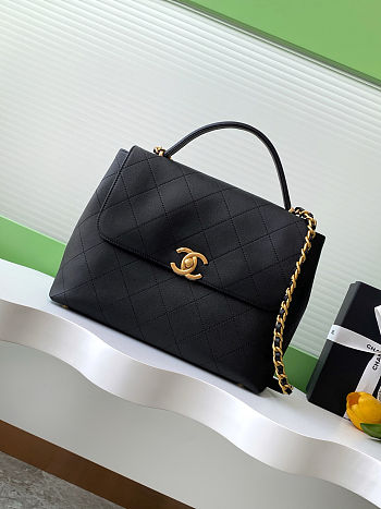 Colestore Chanel Medium Flap Bag with Top Handle Calfskin & Gold-Tone Metal Black 26x33x9cm