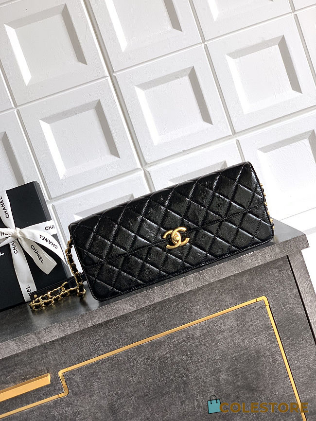 Colestore Chanel Large Flap Bag Patent Lambskin & Gold-Tone Metal Black 18x30x5cm - 1
