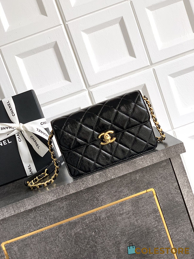 Colestore Chanel Small Flap Bag Patent Lambskin & Gold-Tone Metal Black 19.5x5x12cm - 1