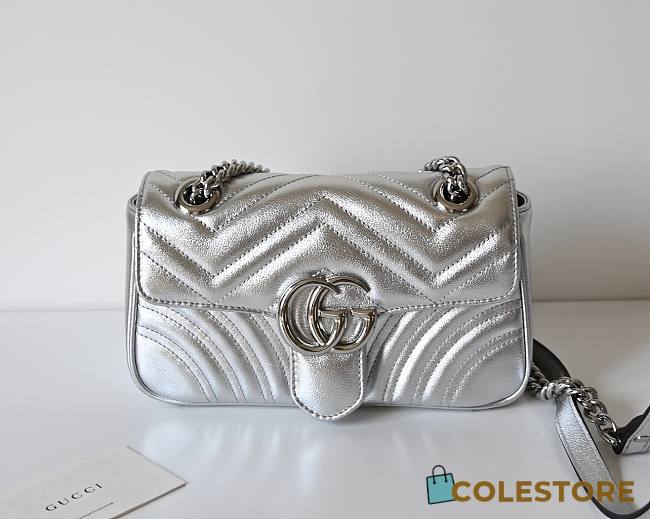 Colestore Gucci GG Marmont Small Shoulder Bag Silver leather 22x13x6cm - 1