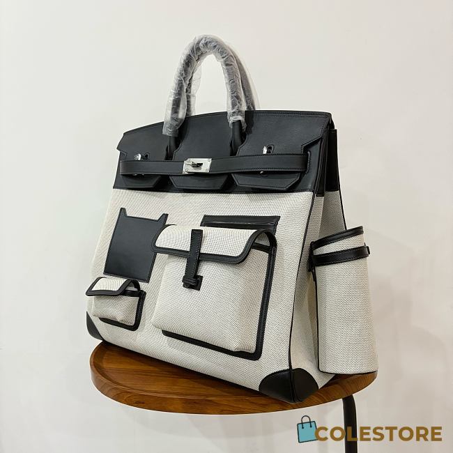 Colestore Hermes Birkin 40 HAC Cargo – Black Ecru Canvas Birkin Bag - 1