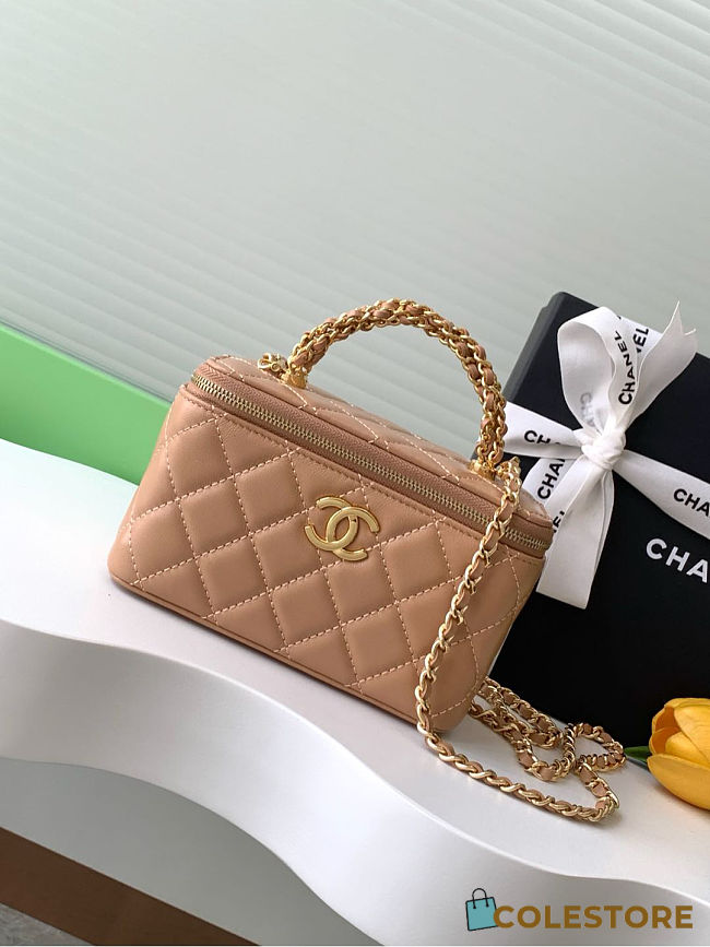 Colestore Chanel Small Top Handle Vanity Case Dark Beige Lambskin 17x9.5x8cm - 1