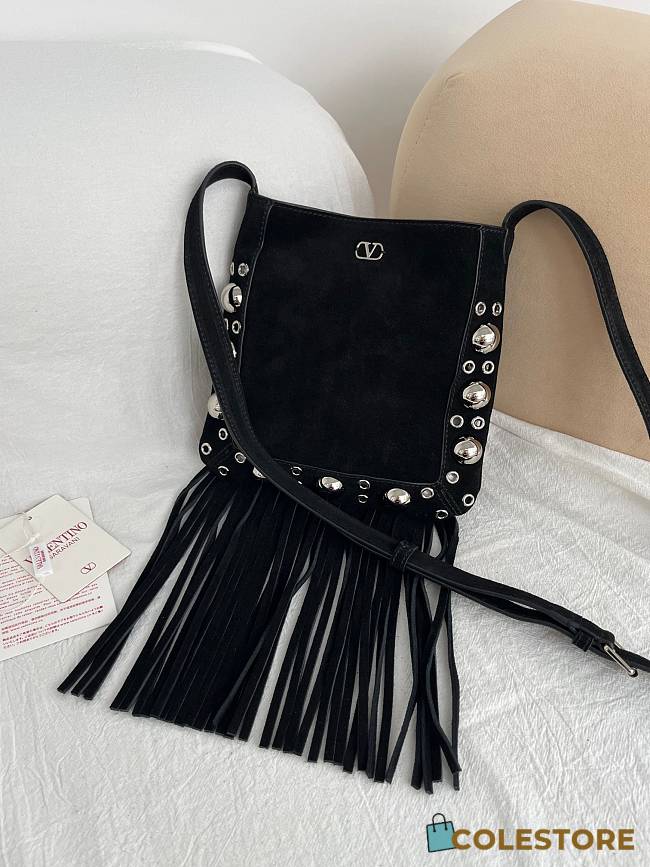 Colestore Valentino Garavani NELLCÔTE Black Fringe Suede Bag 20x20x3cm - 1