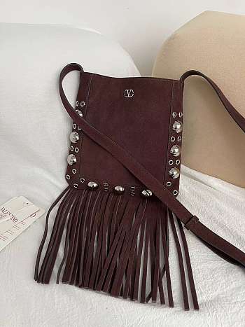 Colestore Valentino Garavani NELLCÔTE Brown Fringe Suede Bag 20x20x3cm