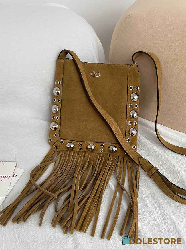 Colestore Valentino Garavani NELLCÔTE Havana Beige Fringe Suede Bag 20x20x3cm - 1