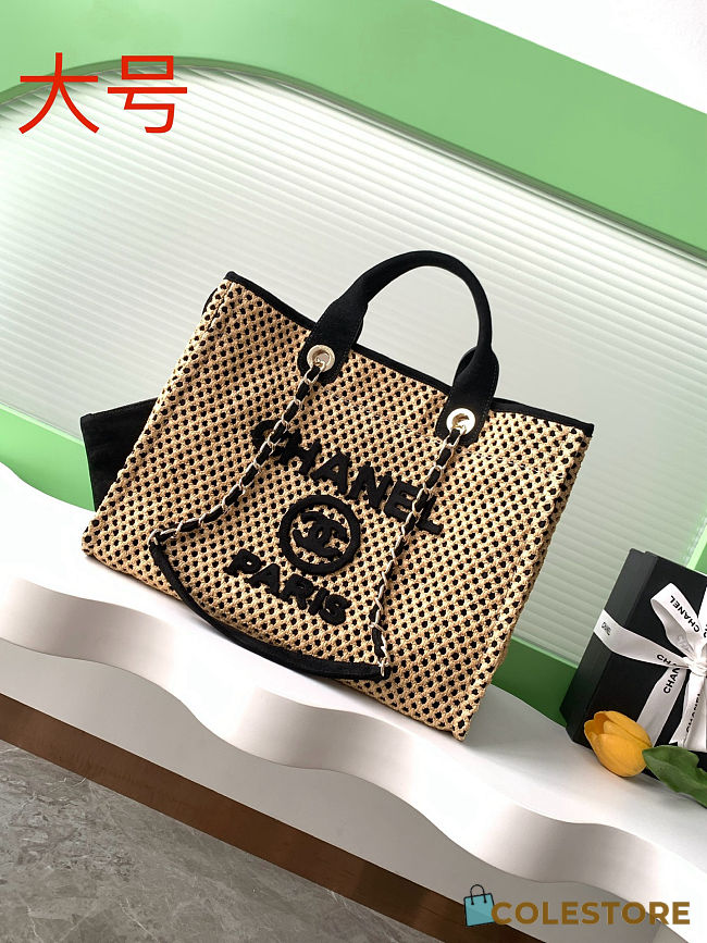 Colestore Chanel Deauville Black Tote Straw with Chain size 38cm - 1