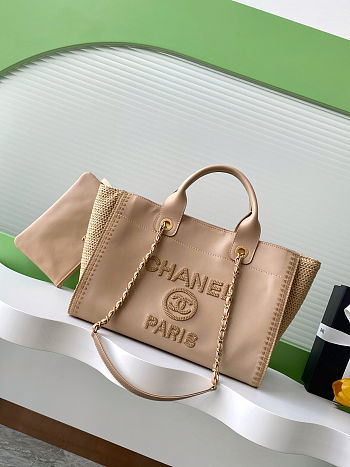 Colestore Chanel Deauville Beige Tote Straw with Chain size 34cm