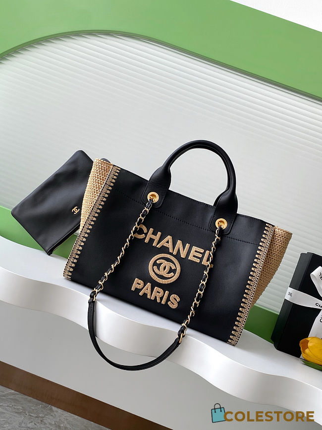 Colestore Chanel Deauville Black Tote Straw with Chain size 34cm - 1