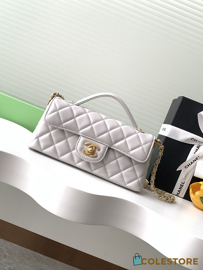 Colestore Chanel Mini Kelly Flap Bag With Top Handle Lambskin Light Grey 12x22x6cm - 1