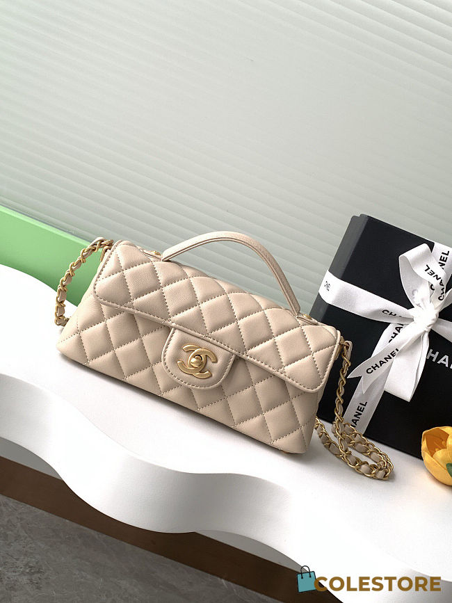 Colestore Chanel Mini Kelly Flap Bag With Top Handle Lambskin Light Beige 12x22x6cm - 1