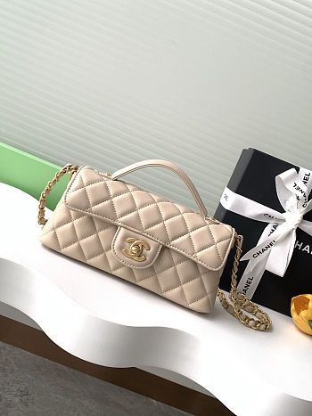 Colestore Chanel Mini Kelly Flap Bag With Top Handle Lambskin Light Beige 12x22x6cm