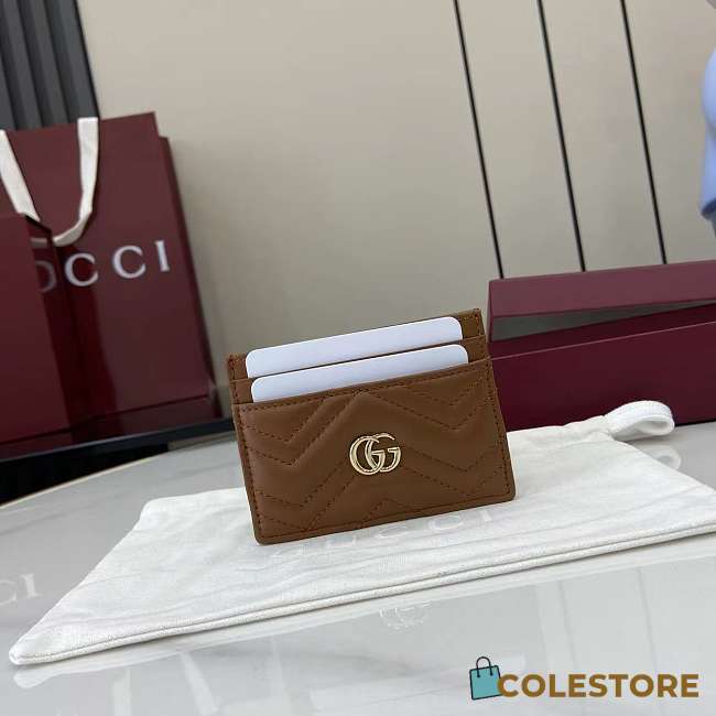 Colestore Gucci Calfskin Matelasse GG Marmont Card Holder Tan 10x7cm - 1
