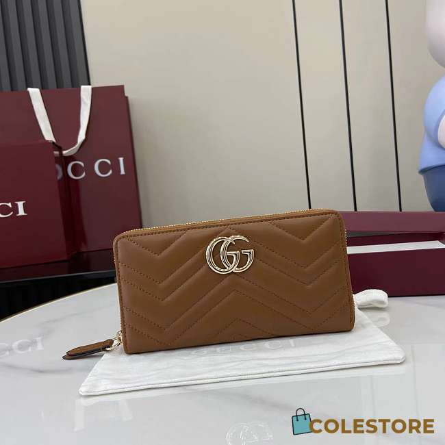 Colestore Gucci GG Marmont Zip Around Wallet in Brown Leather 10.5x19x2cm - 1