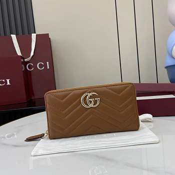Colestore Gucci GG Marmont Zip Around Wallet in Brown Leather 10.5x19x2cm