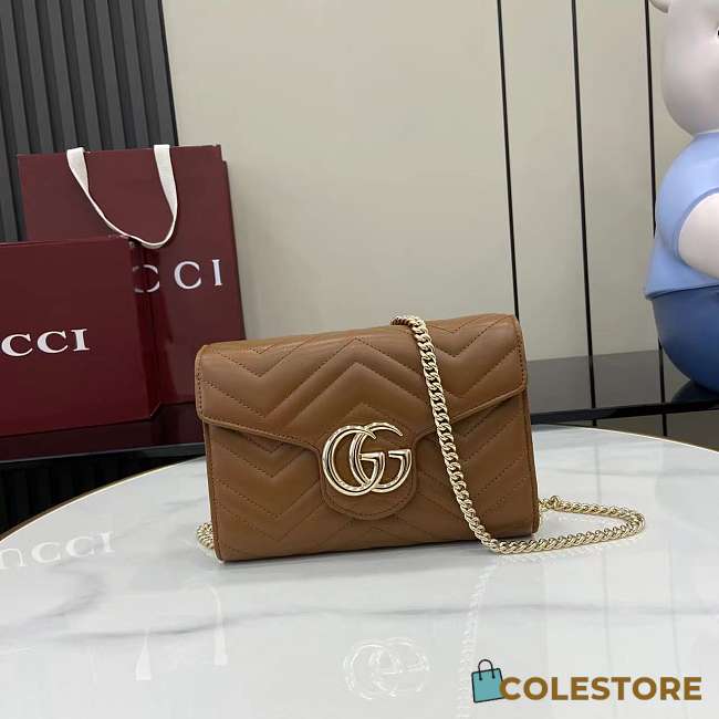 Colestore Gucci GG Marmont Diagonal Matelassé Chain Wallet Brown 20x13x6cm - 1