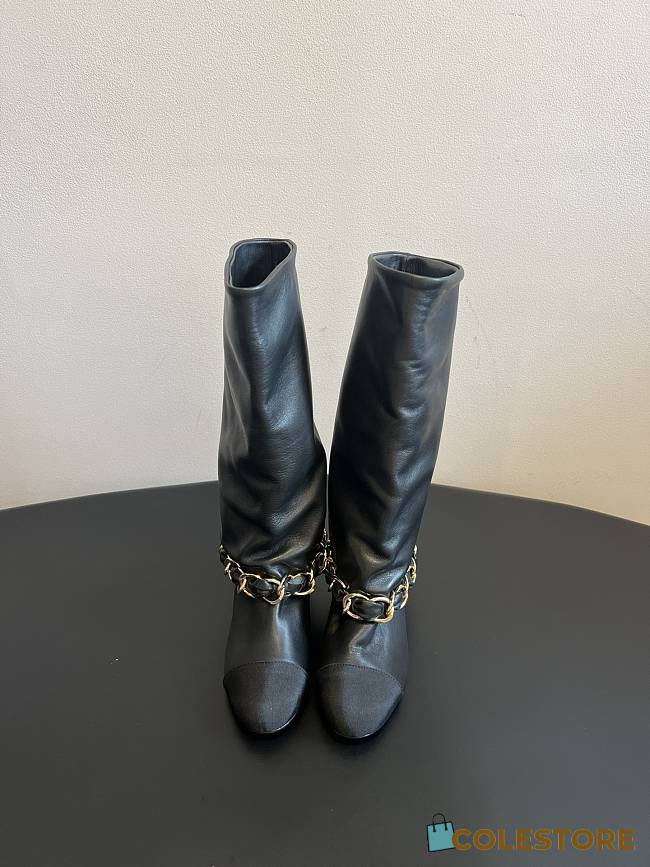 Colestore Chanel High Boots Black Lambskin & Grosgrain - 1