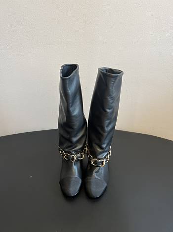 Colestore Chanel High Boots Black Lambskin & Grosgrain