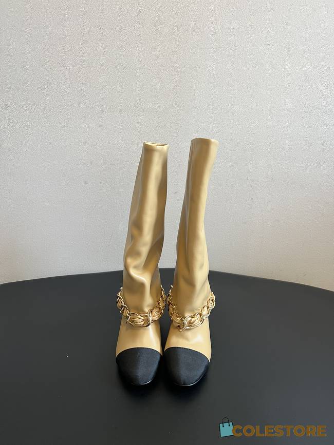 Colestore Chanel High Boots Beige & Black Lambskin & Grosgrain - 1