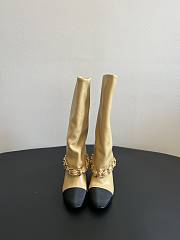 Colestore Chanel High Boots Beige & Black Lambskin & Grosgrain - 1