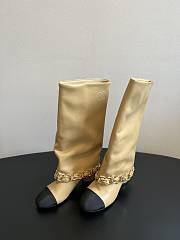 Colestore Chanel High Boots Beige & Black Lambskin & Grosgrain - 6