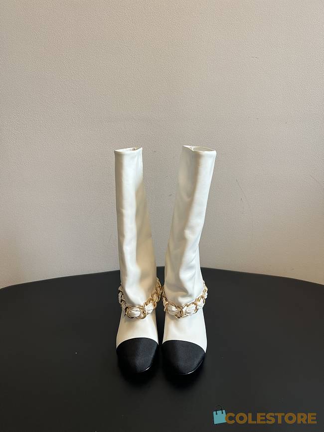 Colestore Chanel High Boots White & Black Lambskin & Grosgrain - 1
