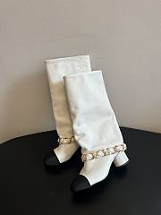 Colestore Chanel High Boots White & Black Lambskin & Grosgrain - 4