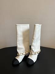 Colestore Chanel High Boots White & Black Lambskin & Grosgrain - 3