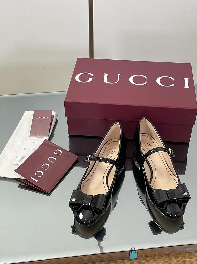 Colestore Gucci Ballet Flat with Bow Black Patent Leather - 1